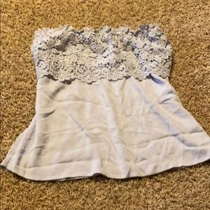 Strapless blue lace top